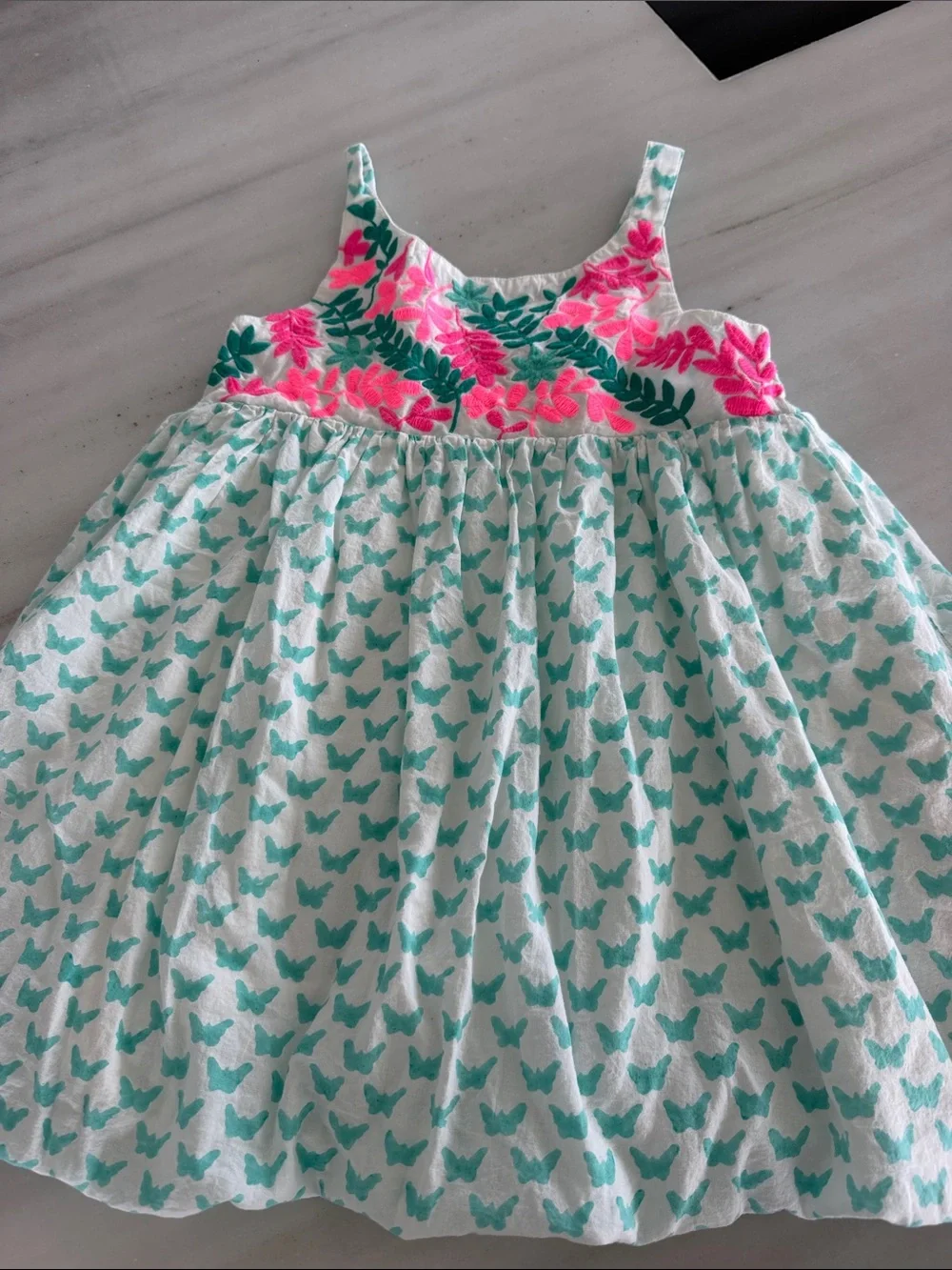 Girls Teal & Pink Butterfly Embroidered Sundress